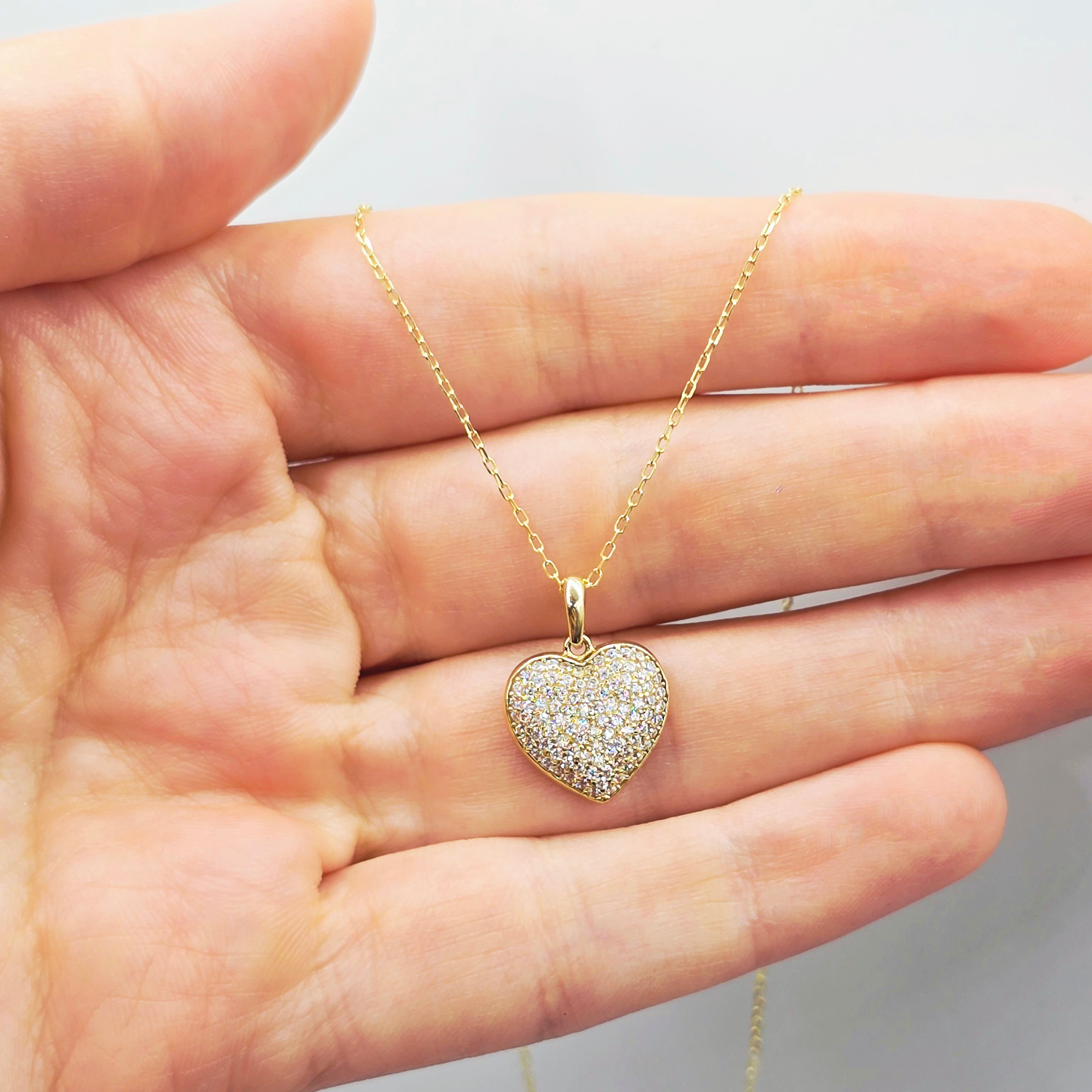 Gold Heart Pendant Necklace, 10K Yellow Gold Heart Pendant With CZ, Dainty Heart Gold, Charm Necklace, Valentine's Day Gift For Her