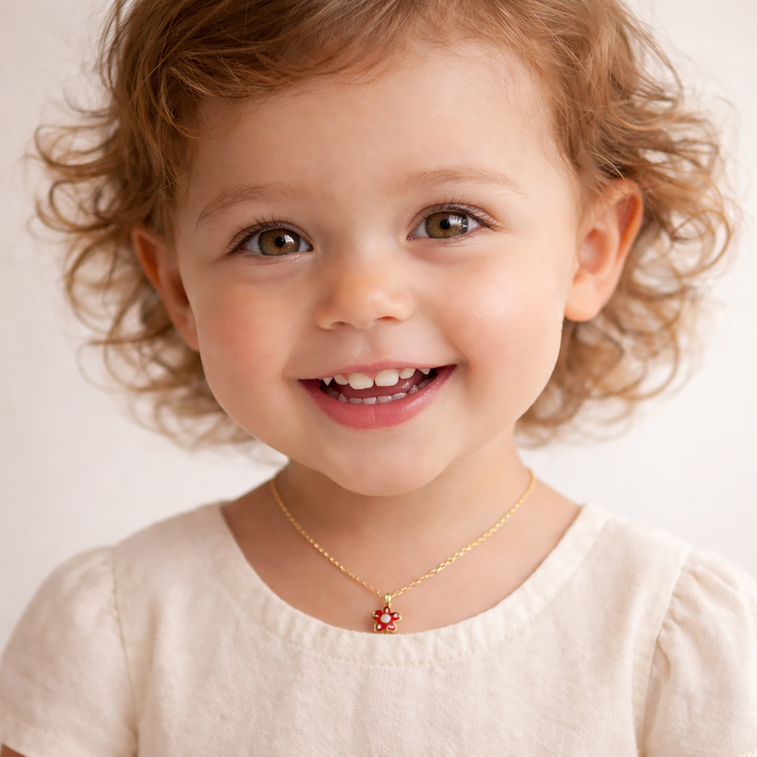 10K Yellow Gold Red Flower Pendant Necklace, Dainty Floral Jewelry, Gift For Baby