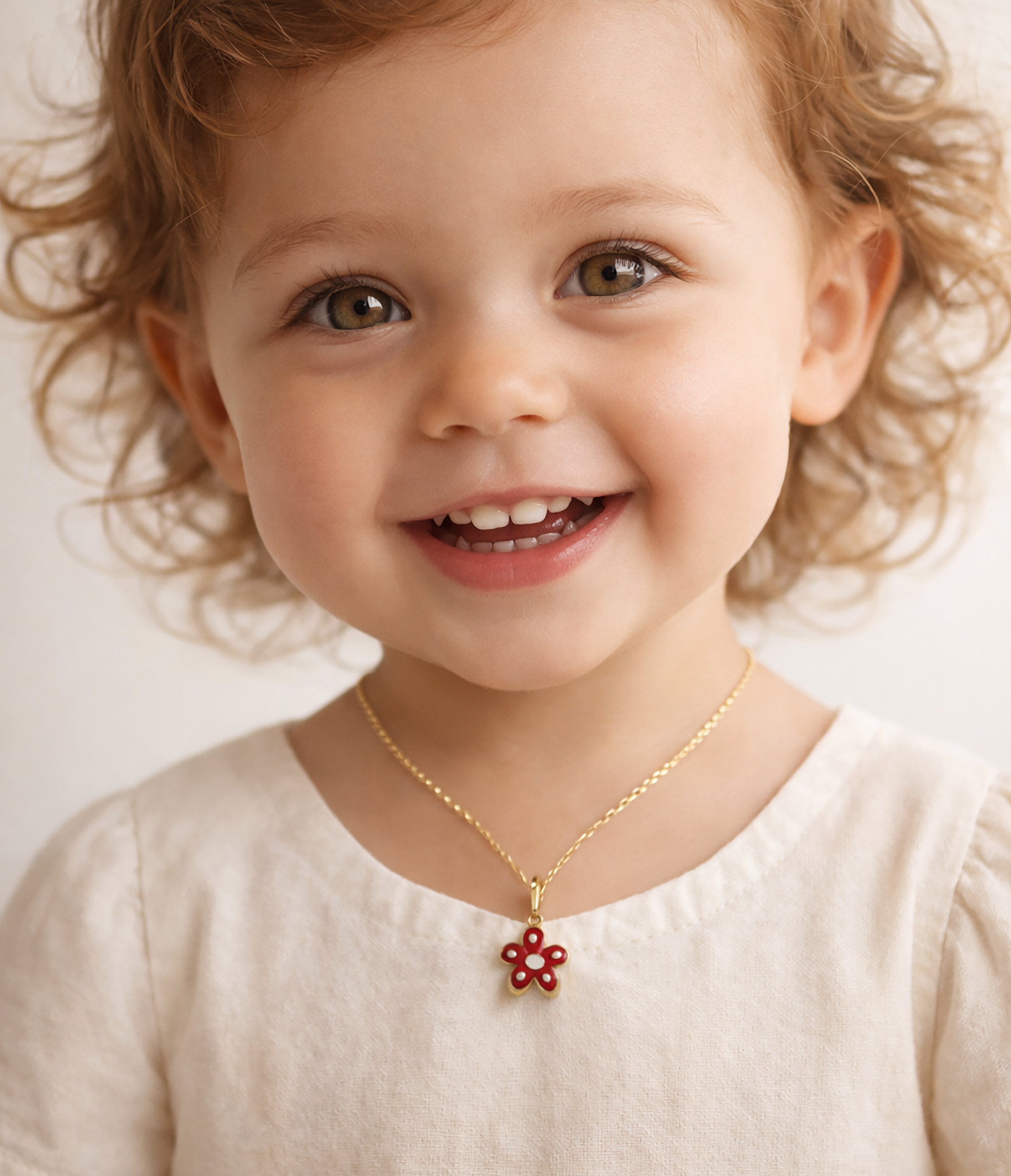 10K Yellow Gold Red Flower Pendant Necklace, Dainty Floral Jewelry, Gift For Baby