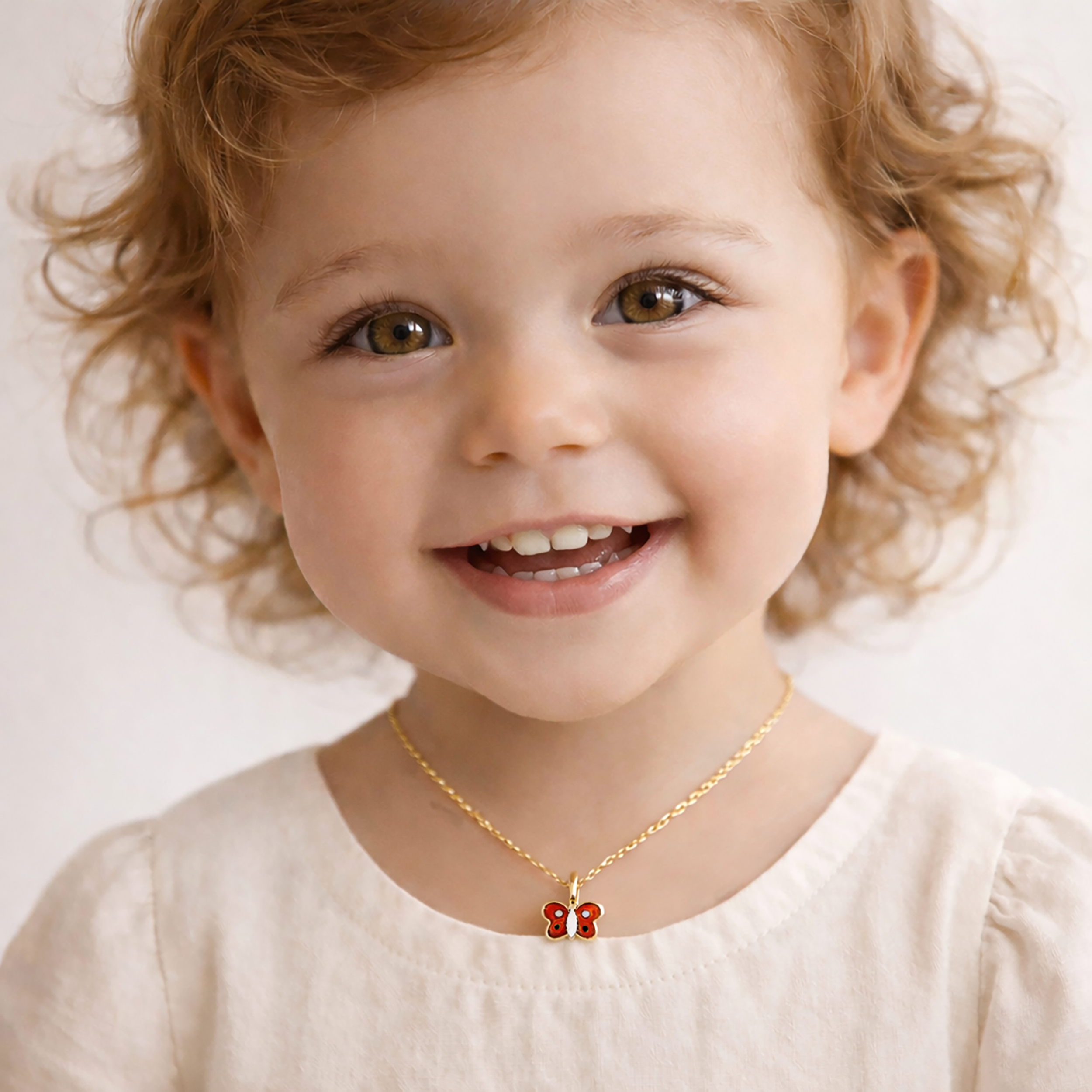 10K Yellow Gold Butterfly Pendant Necklace, Enamel Charm