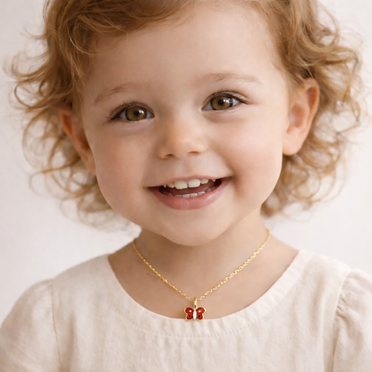 10K Yellow Gold Butterfly Pendant Necklace, Enamel Charm