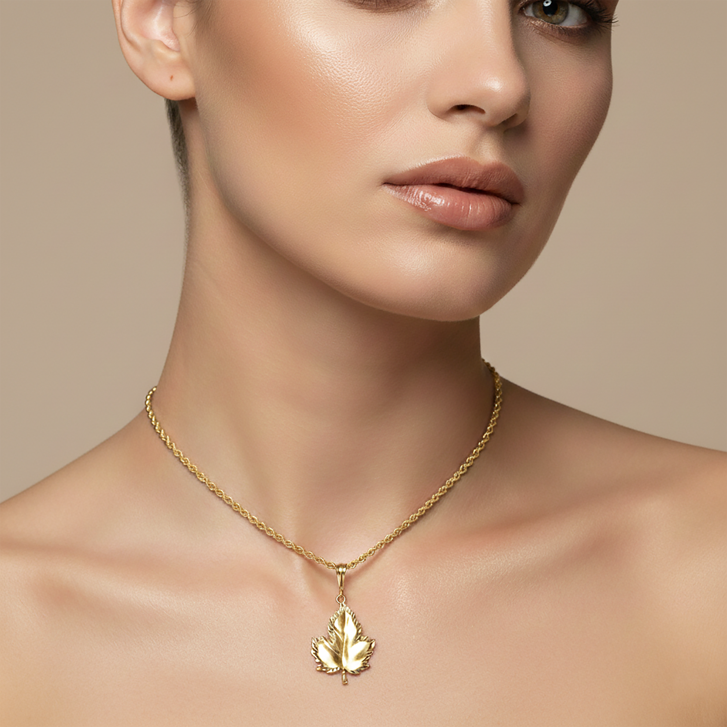 10K Yellow Gold Maple Leaf Pendant Necklace, Unisex Canada Jewelry