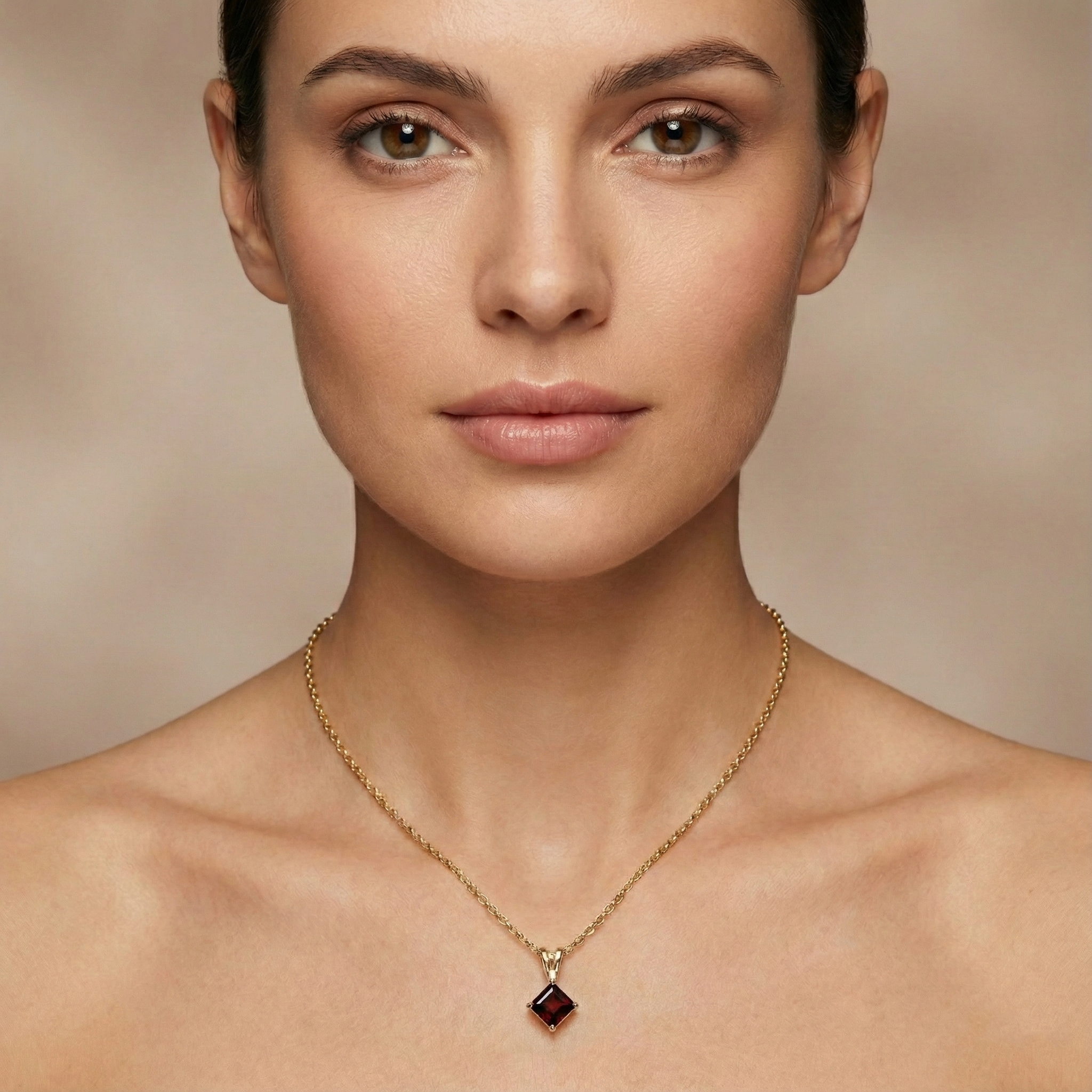 10K Yellow Gold Garnet Pendant Necklace, January Birthstone 6x6mm