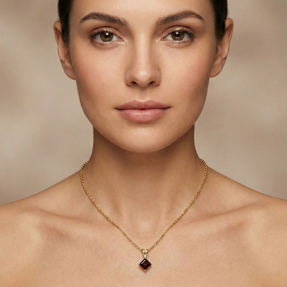 10K Yellow Gold Garnet Pendant Necklace, January Birthstone 6x6mm