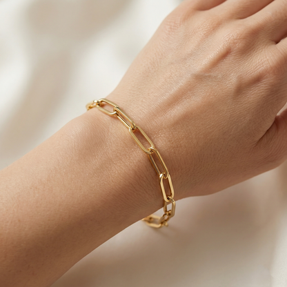 Dainty 10K Yellow Gold Paperclip Chain Bracelet, 6.45mm Link