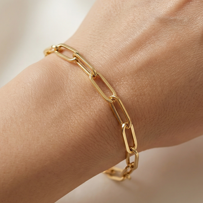 Dainty 10K Yellow Gold Paperclip Chain Bracelet, 6.45mm Link