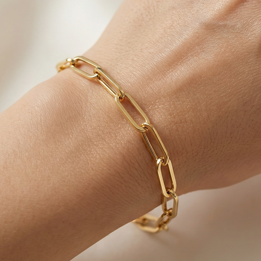 Dainty 10K Yellow Gold Paperclip Chain Bracelet, 6.45mm Link