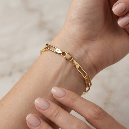 Dainty 10K Yellow Gold Paperclip Chain Bracelet, 4mm Links