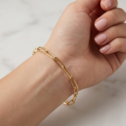 Dainty 10K Yellow Gold Paperclip Chain Bracelet, 4mm Links