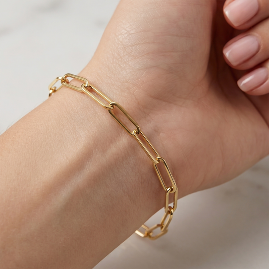 Dainty 10K Yellow Gold Paperclip Chain Bracelet, 4mm Links