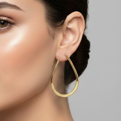 Gold Hoop Women's Earrings, 10K Yellow Gold Circle Earrings , Hoop Earrings With Mesh Pattern Centre