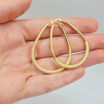 Gold Hoop Women’s Earrings, 10K Yellow Gold Circle Earrings , Hoop Earrings With Mesh Pattern Centre