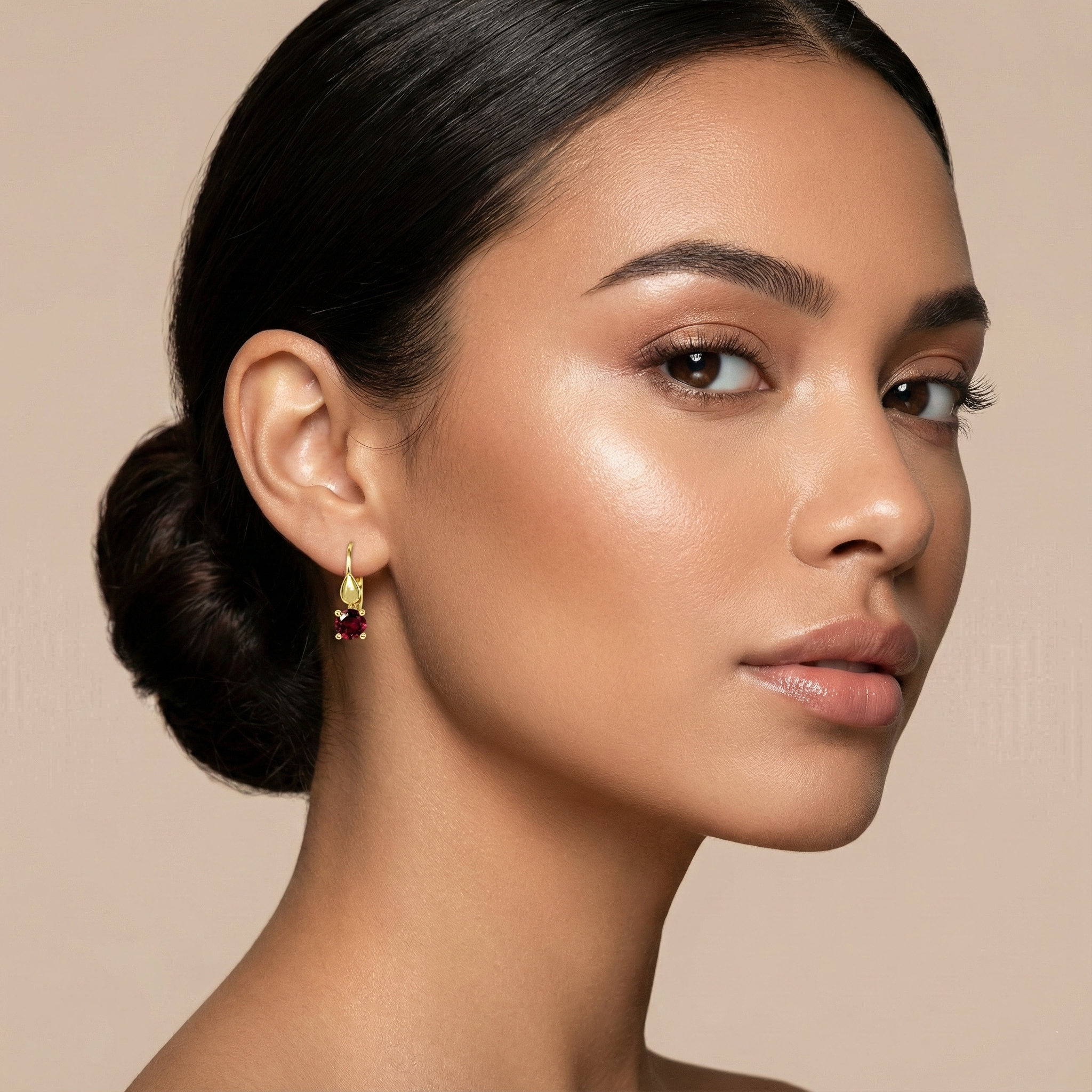 10K Yellow Gold Lever Back Earrings, Lab Garnet Drop Earrings