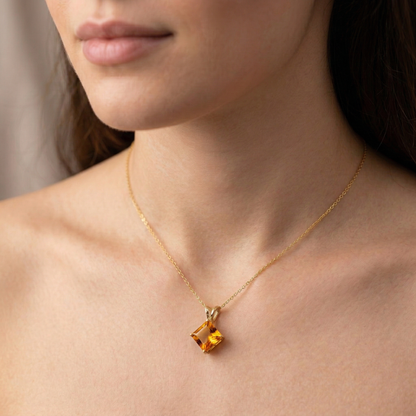 10K Yellow Gold Citrine Pendant Necklace, November Birthstone 6x6mm