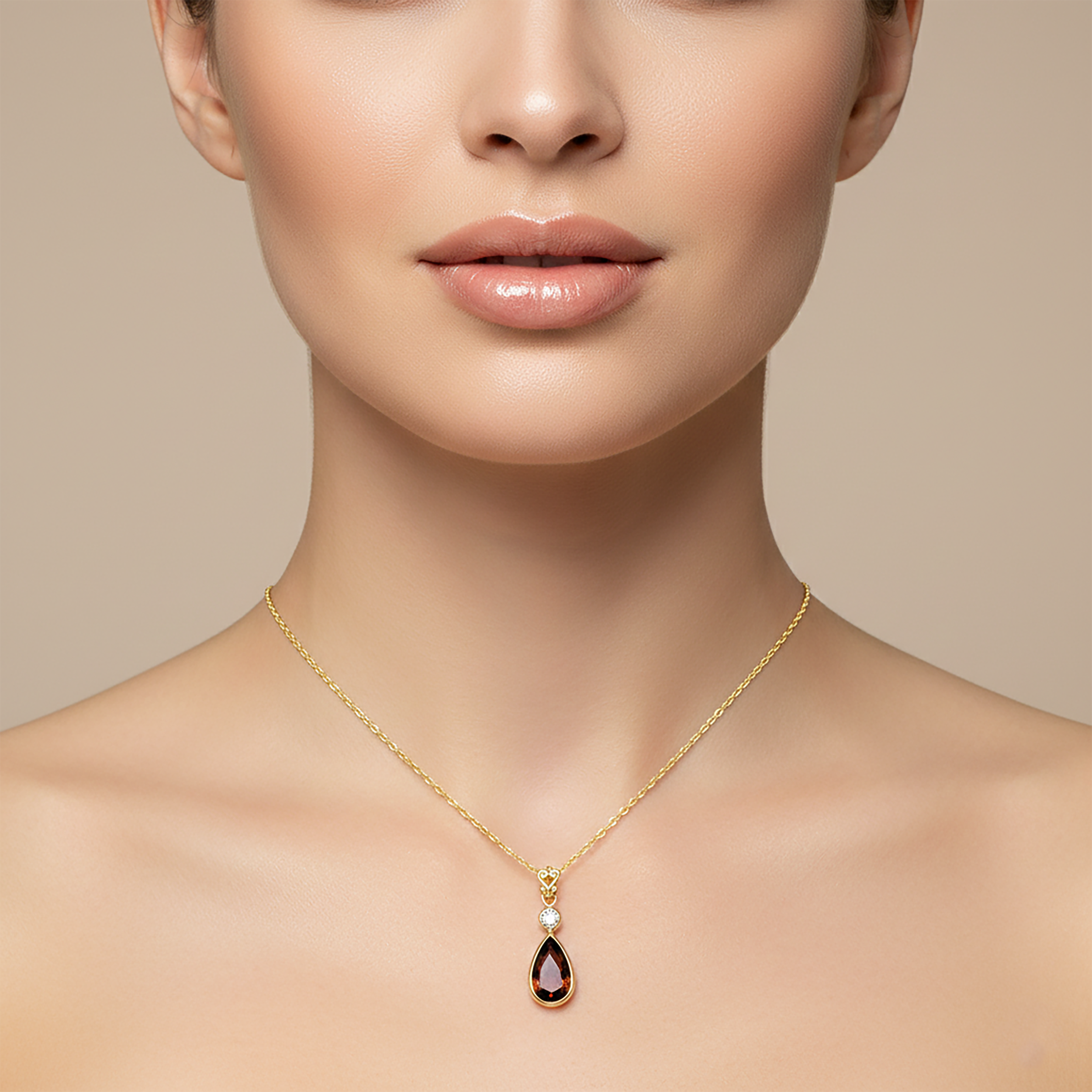 14K Yellow Gold Natural Brown Sapphire 9x6mm with Diamond Pendant