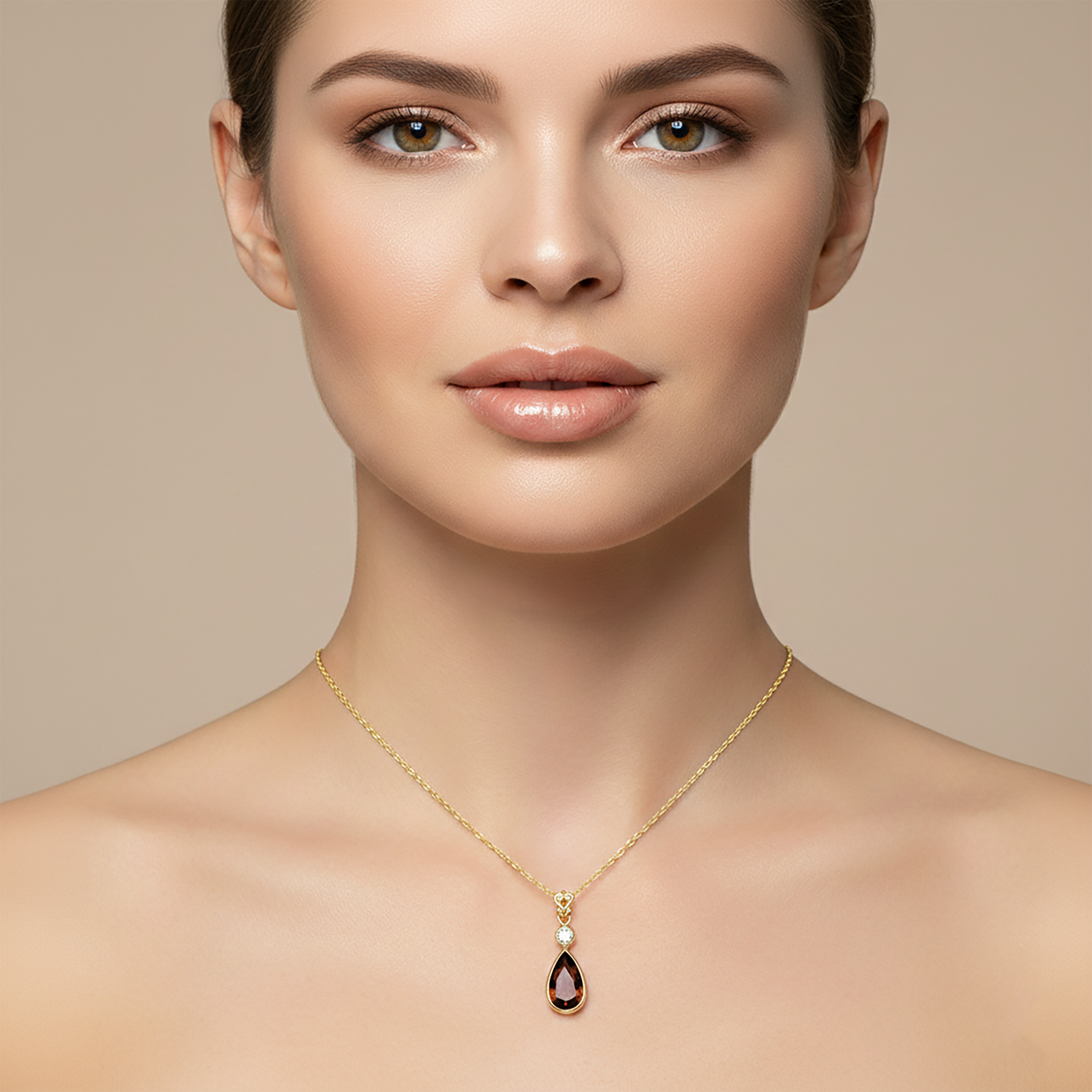 14K Yellow Gold Natural Brown Sapphire 9x6mm with Diamond Pendant