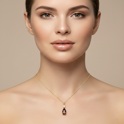 14K Yellow Gold Natural Brown Sapphire 9x6mm with Diamond Pendant