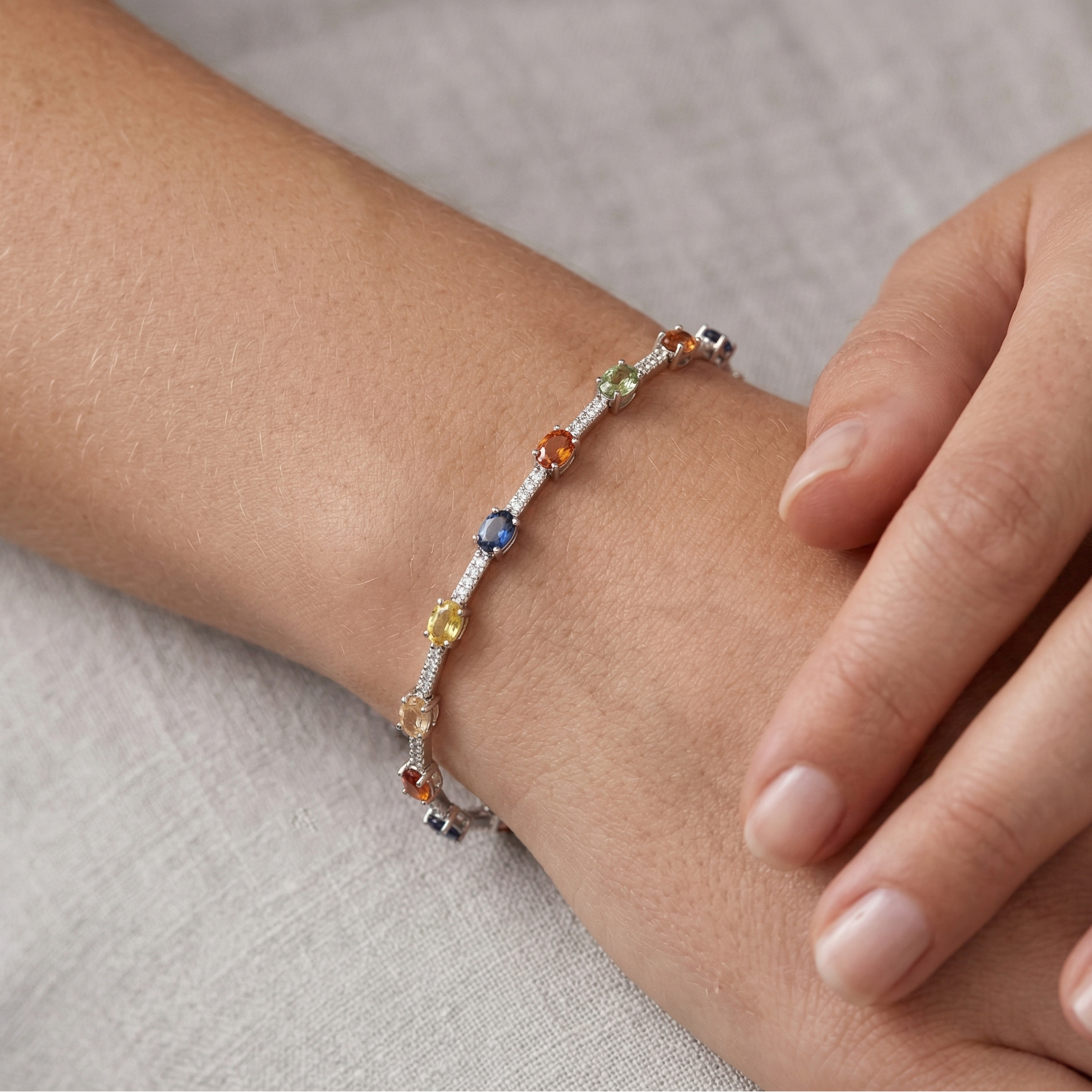 Sterling Silver Genuine Gemstone Bracelet , Ruby, Tanzanite, Aquamarine, Sapphire Rainbow Gemstone Tennis Bracelet, Gift for Her