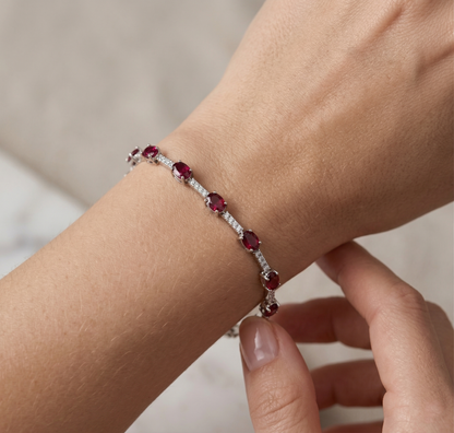 Sterling Silver Genuine Gemstone Bracelet , Ruby, Tanzanite, Aquamarine, Sapphire Rainbow Gemstone Tennis Bracelet, Gift for Her