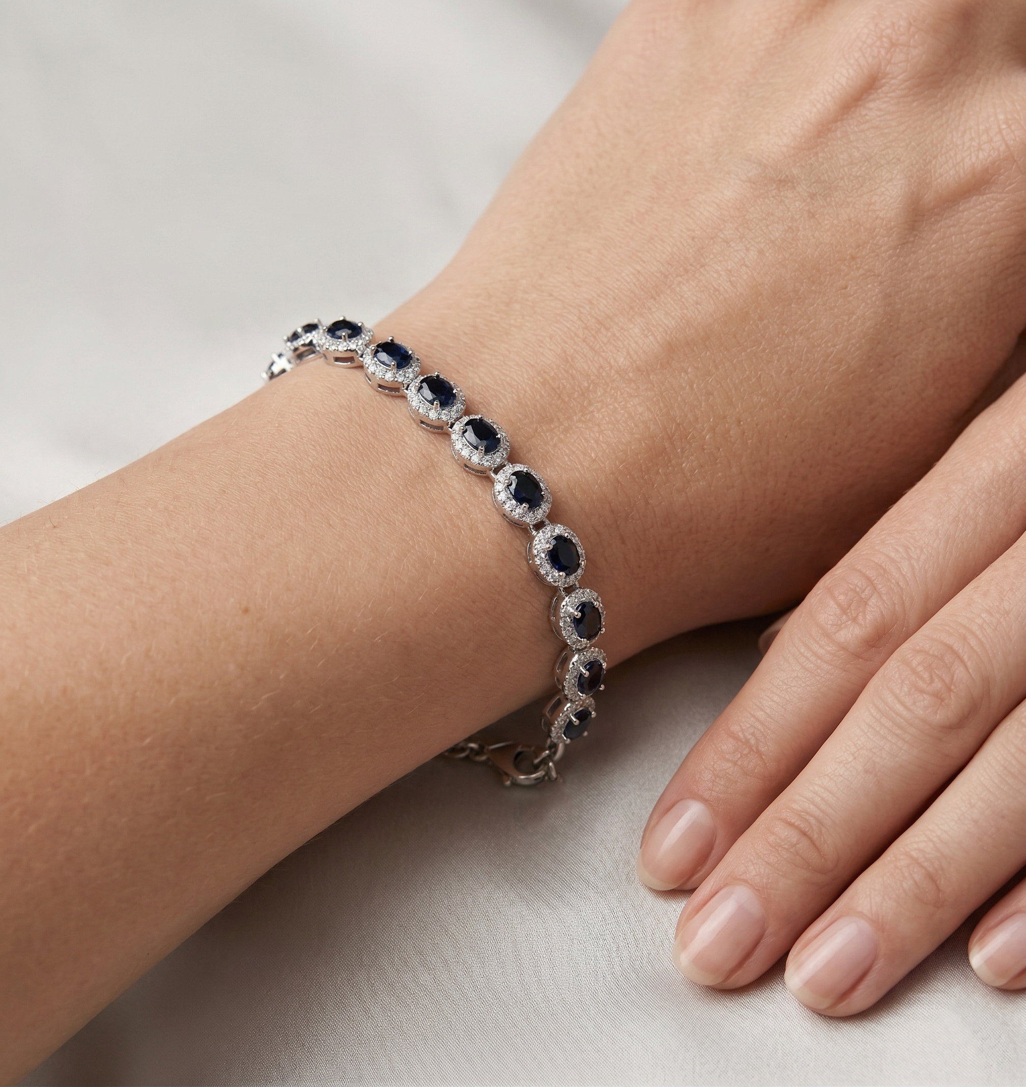 Sterling Silver Genuine Gemstone Bracelet, Oval Gemstone Tennis Bracelet, Bracelet for Women, Gift for Her