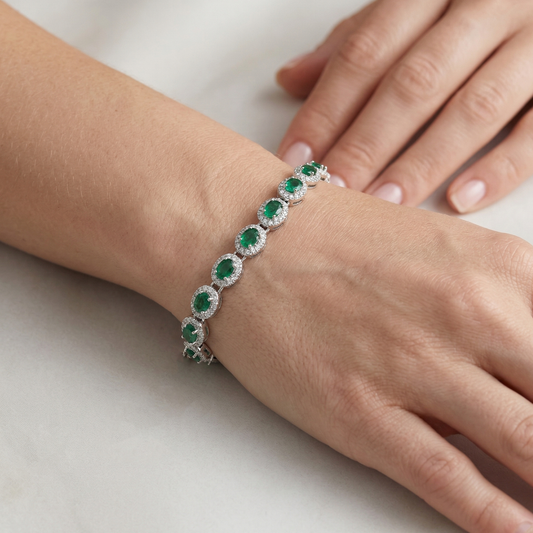Sterling Silver Genuine Gemstone Bracelet, Oval Gemstone Tennis Bracelet, Bracelet for Women, Gift for Her