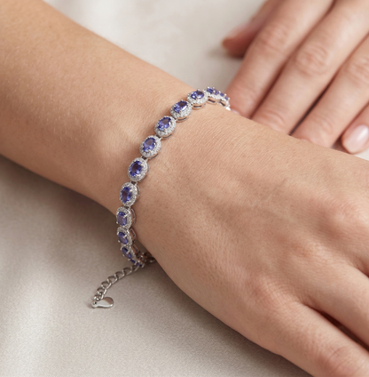 Sterling Silver Genuine Gemstone Bracelet, Oval Gemstone Tennis Bracelet, Bracelet for Women, Gift for Her