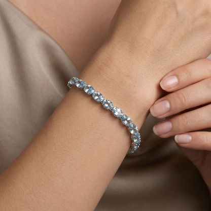 Sterling Silver Gemstone Bracelet, Prong Set Oval Cut, Adjustable Length