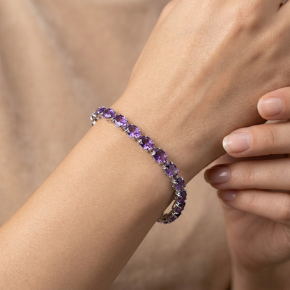 Sterling Silver Gemstone Bracelet, Prong Set Oval Cut, Adjustable Length