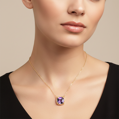 10k Yellow Gold Gemstone Necklace with Diamonds, Birthstone Pendant