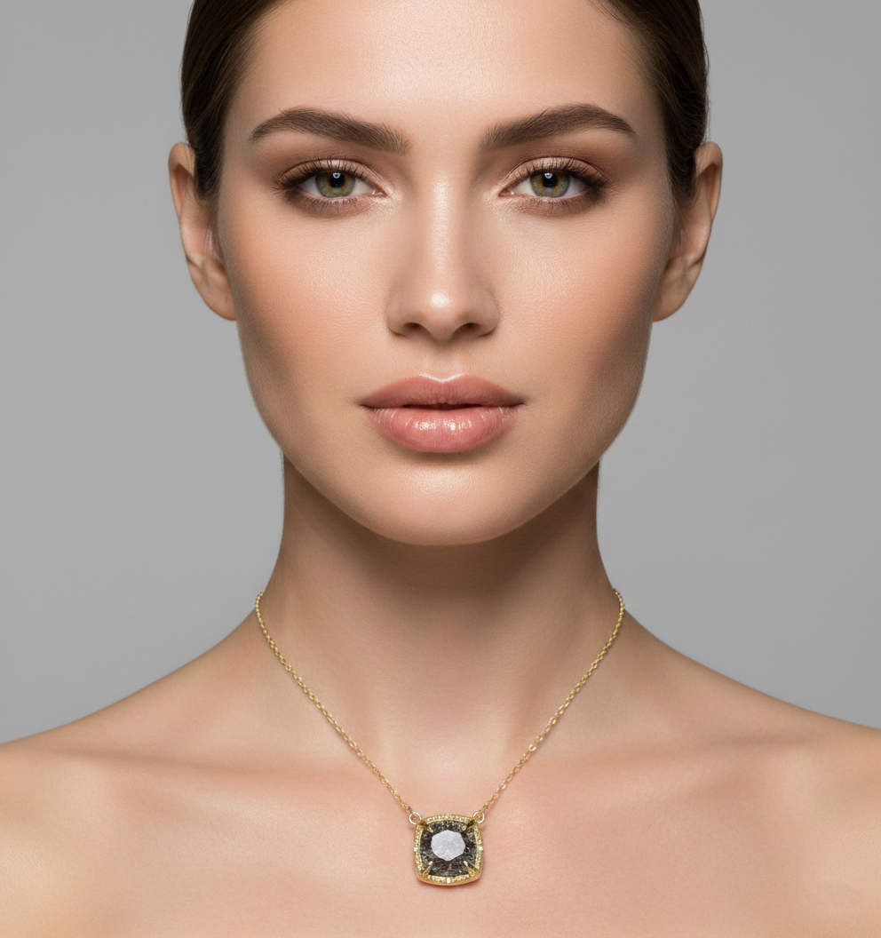 10k Yellow Gold Gemstone Necklace with Diamonds, Birthstone Pendant