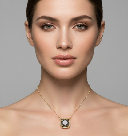 10k Yellow Gold Gemstone Necklace with Diamonds, Birthstone Pendant