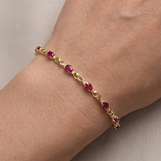 10K White Gold Ruby Bracelet, July Birthstone, Diamond Accent, Luxury Jewelry Gift