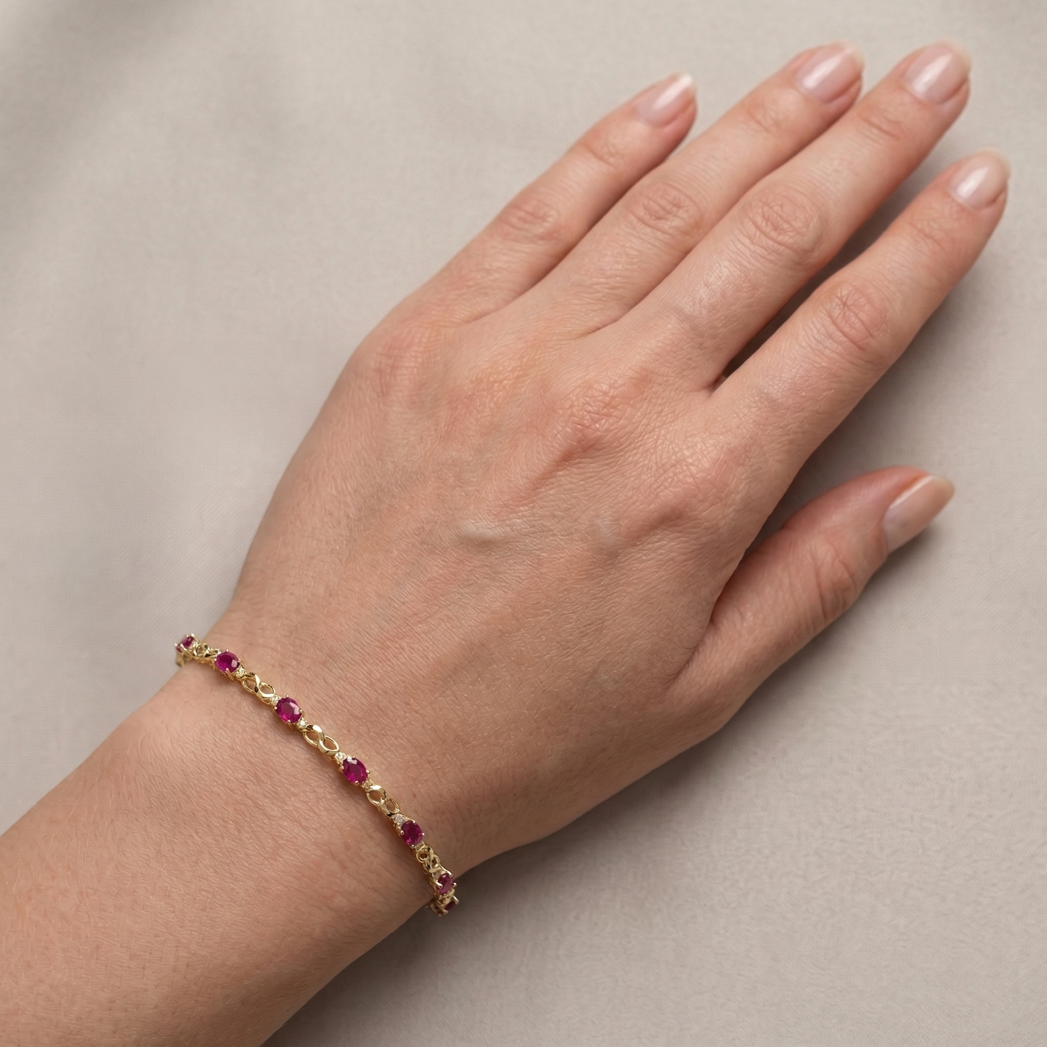 10K White Gold Ruby Bracelet, July Birthstone, Diamond Accent, Luxury Jewelry Gift