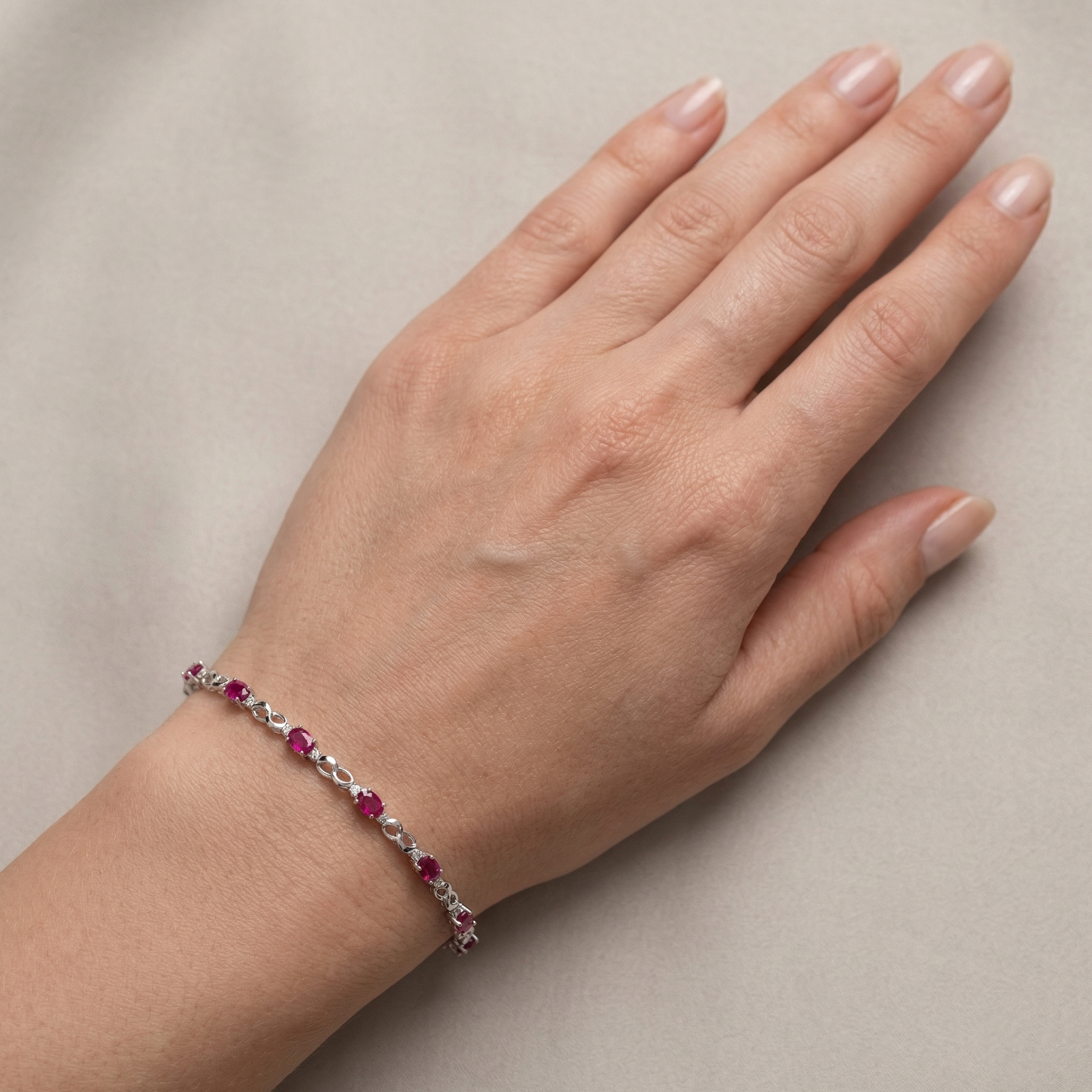 10K White Gold Ruby Bracelet, July Birthstone, Diamond Accent, Luxury Jewelry Gift