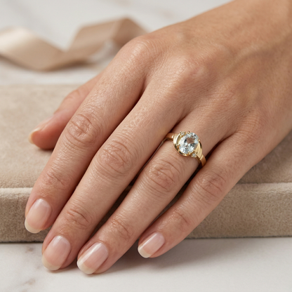 10K Gold Aquamarine Ring with Diamonds, 8x6mm Genuine Gemstone, Birthday Gift for Women