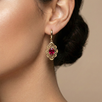 14K Gold Genuine Ruby Leverback Earrings, Elegant Gemstone Drops, Luxury Jewelry Gift