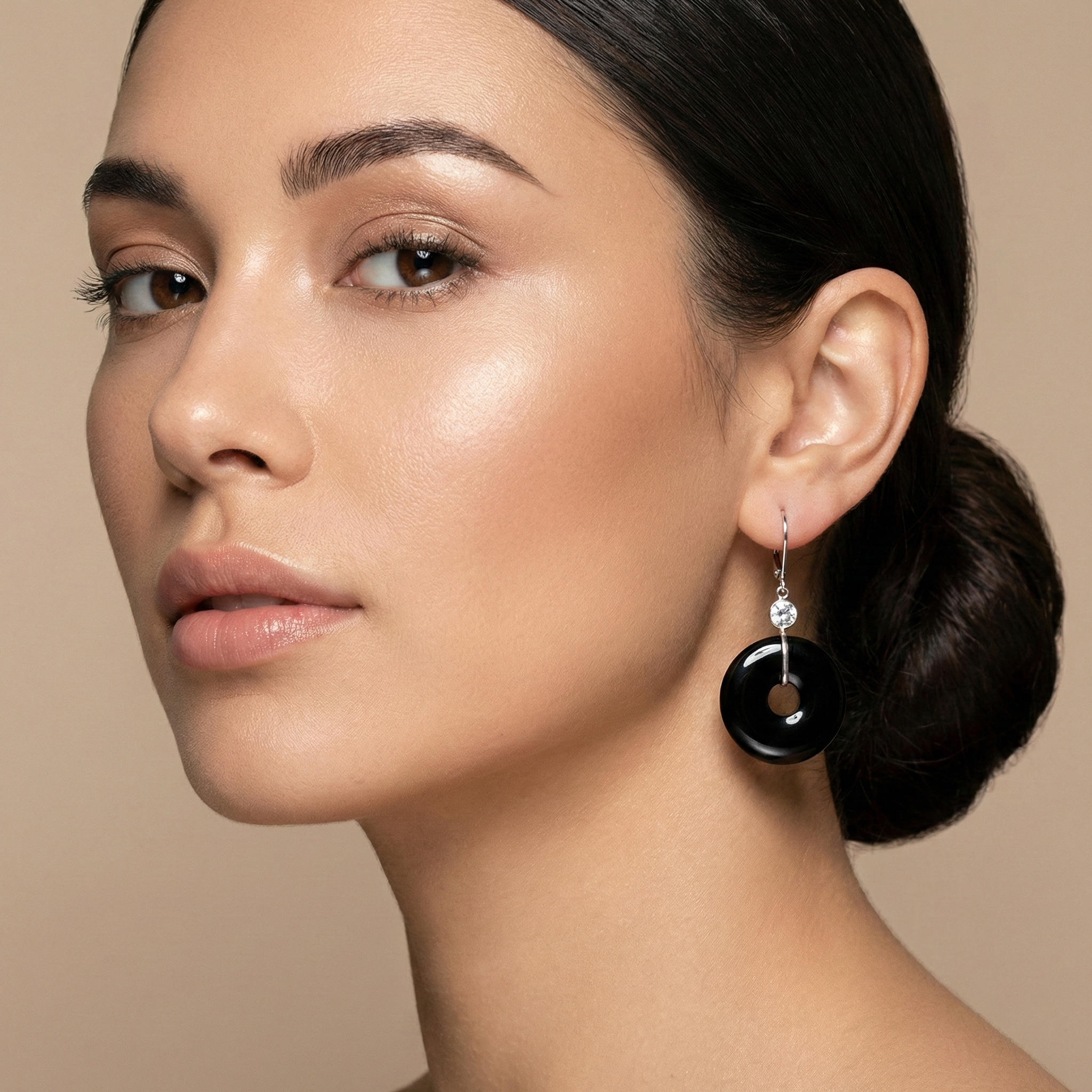 14K White Gold Black Onyx Drop Earrings, White Topaz Accents