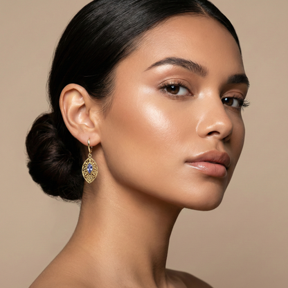 10K Gold Tanzanite Drop Earrings, Marquise Lever Back