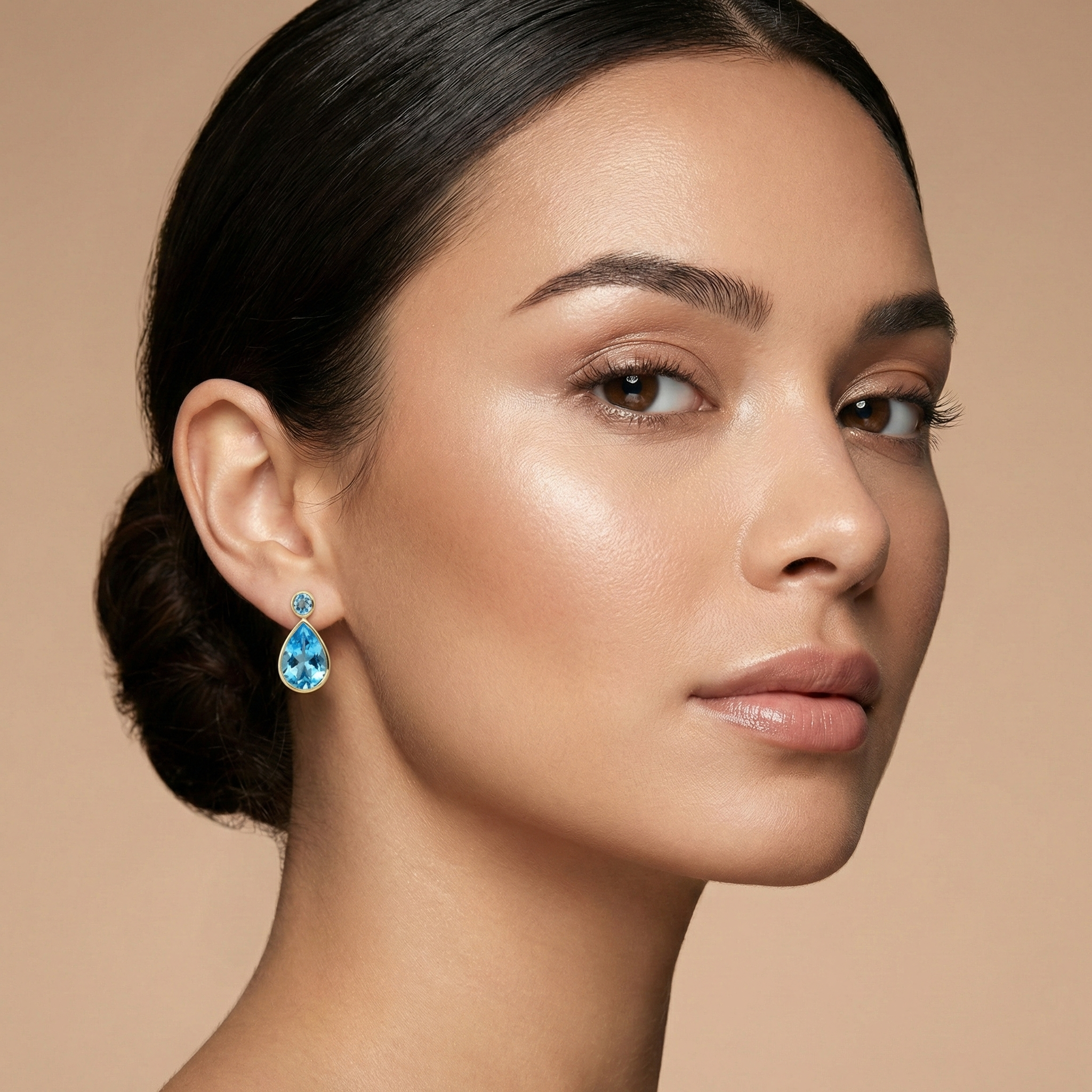 14k Yellow Gold Blue Topaz Teardrop Stud Earrings, December Birthstone, Luxury Jewelry Gift
