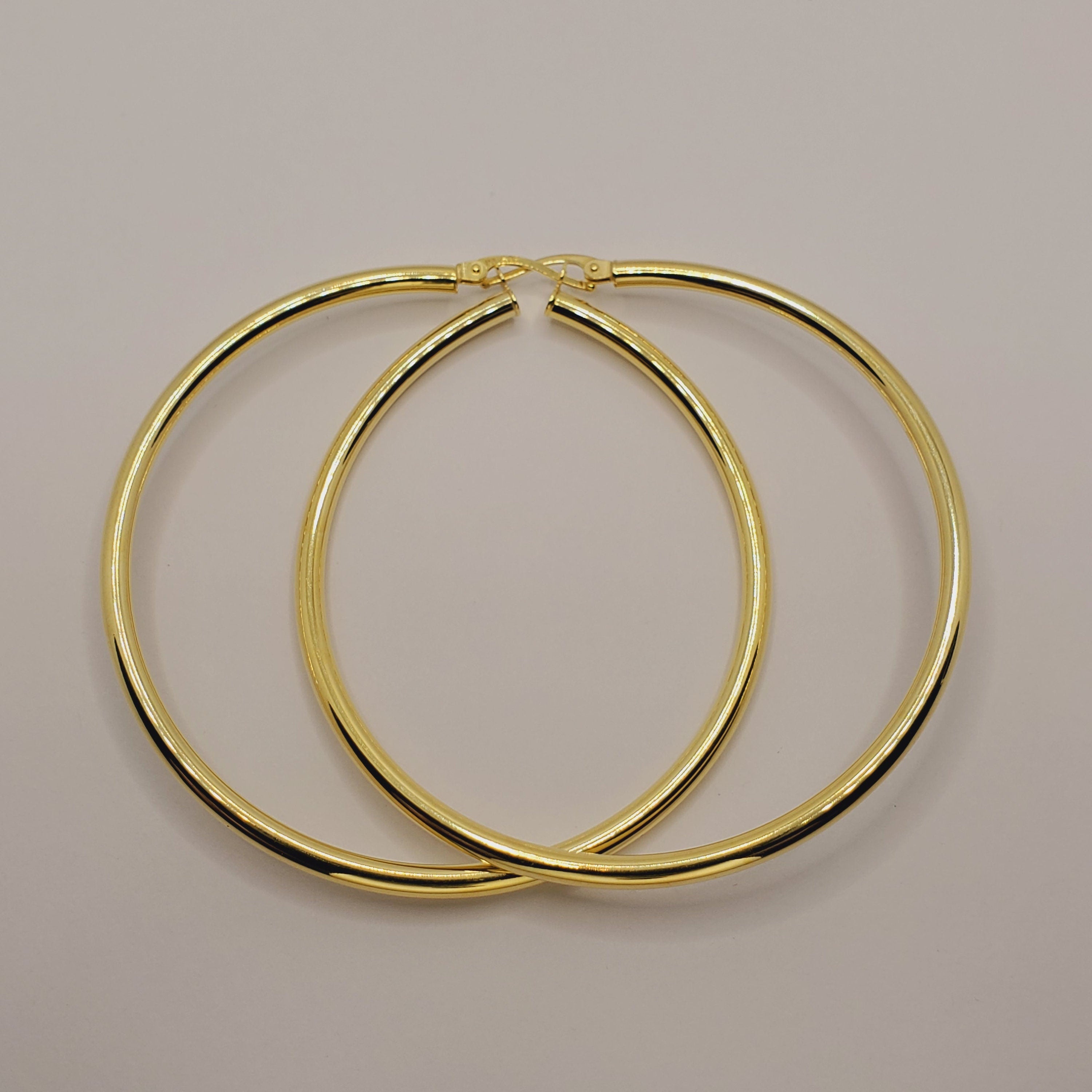 Large Gold Hoop Earrings , 10K Yellow Gold Hoop Earrings 65mm, Circle Earrings for Women, Big Hoop Earrings for Everyday Wear, Simple Hoops