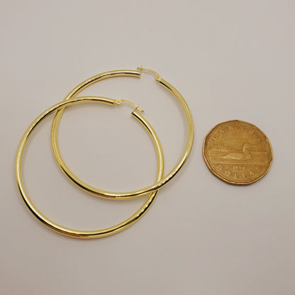 Large Gold Hoop Earrings , 10K Yellow Gold Hoop Earrings 65mm, Circle Earrings for Women, Big Hoop Earrings for Everyday Wear, Simple Hoops