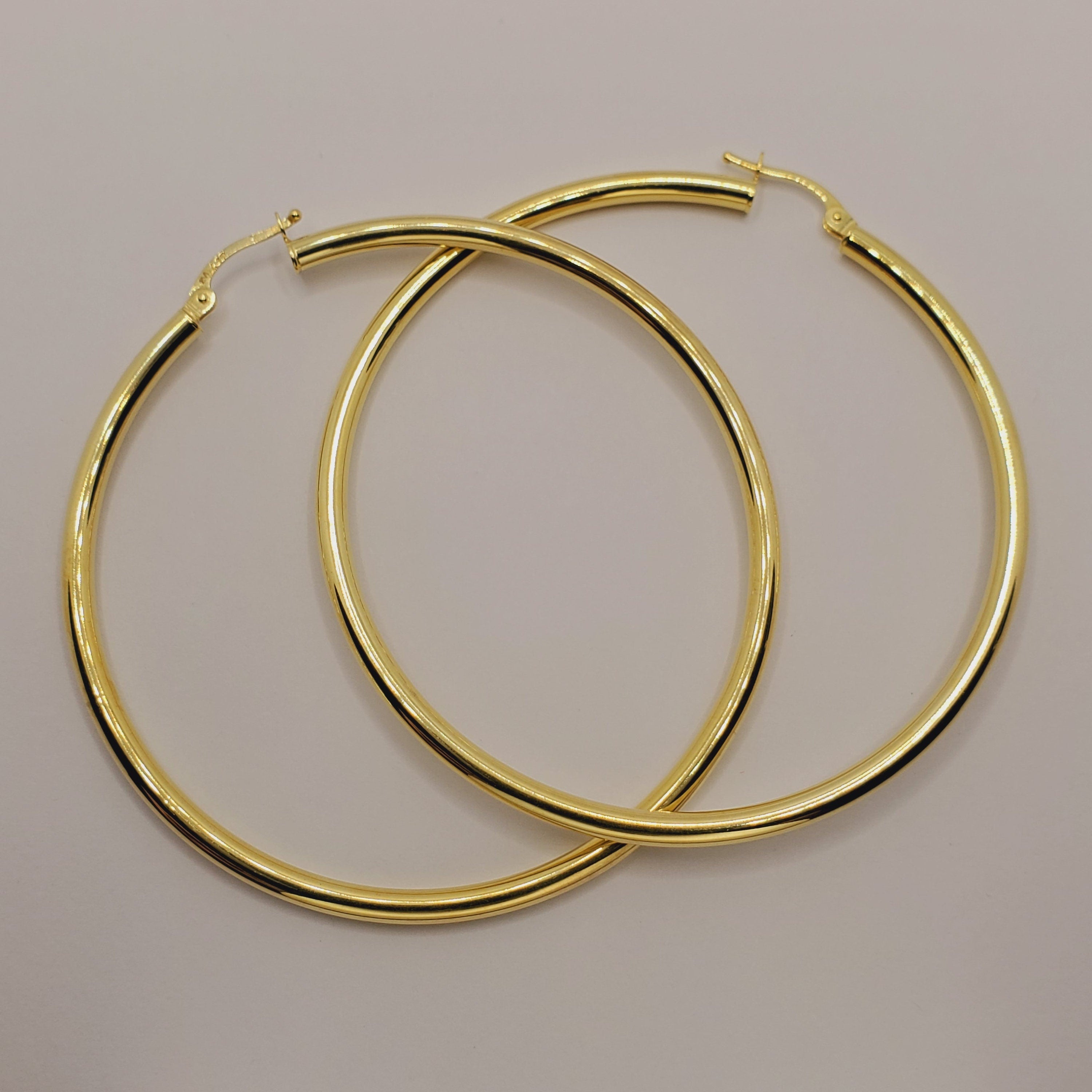Large Gold Hoop Earrings , 10K Yellow Gold Hoop Earrings 65mm, Circle Earrings for Women, Big Hoop Earrings for Everyday Wear, Simple Hoops
