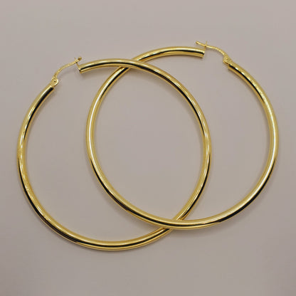 Large Gold Hoop Earrings , 10K Yellow Gold Hoop Earrings 65mm, Circle Earrings for Women, Big Hoop Earrings for Everyday Wear, Simple Hoops