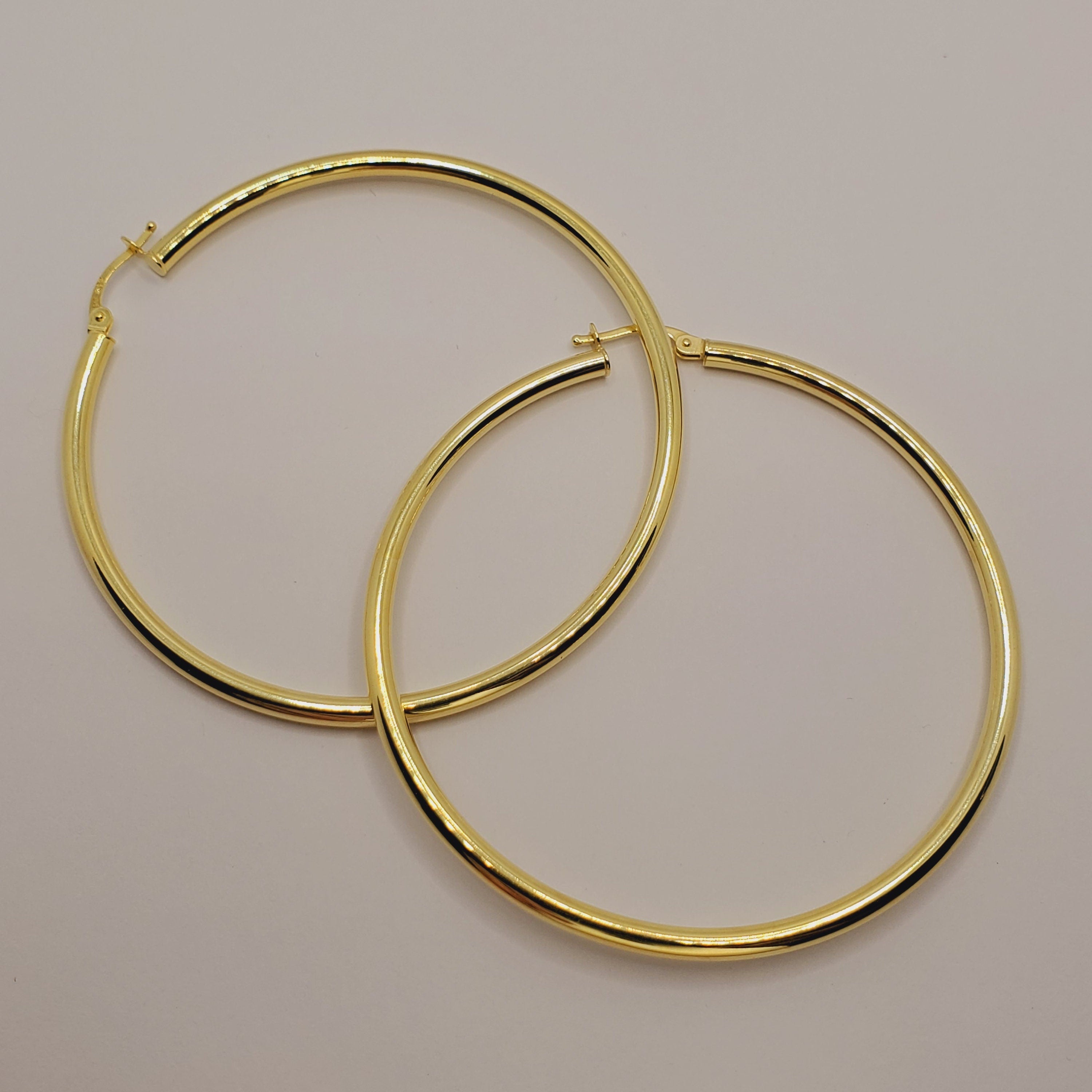 Large Gold Hoop Earrings , 10K Yellow Gold Hoop Earrings 65mm, Circle Earrings for Women, Big Hoop Earrings for Everyday Wear, Simple Hoops