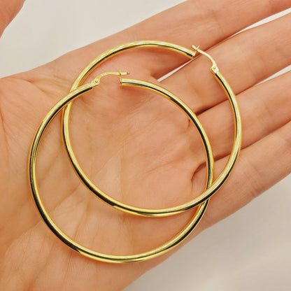 Large Gold Hoop Earrings , 10K Yellow Gold Hoop Earrings 65mm, Circle Earrings for Women, Big Hoop Earrings for Everyday Wear, Simple Hoops