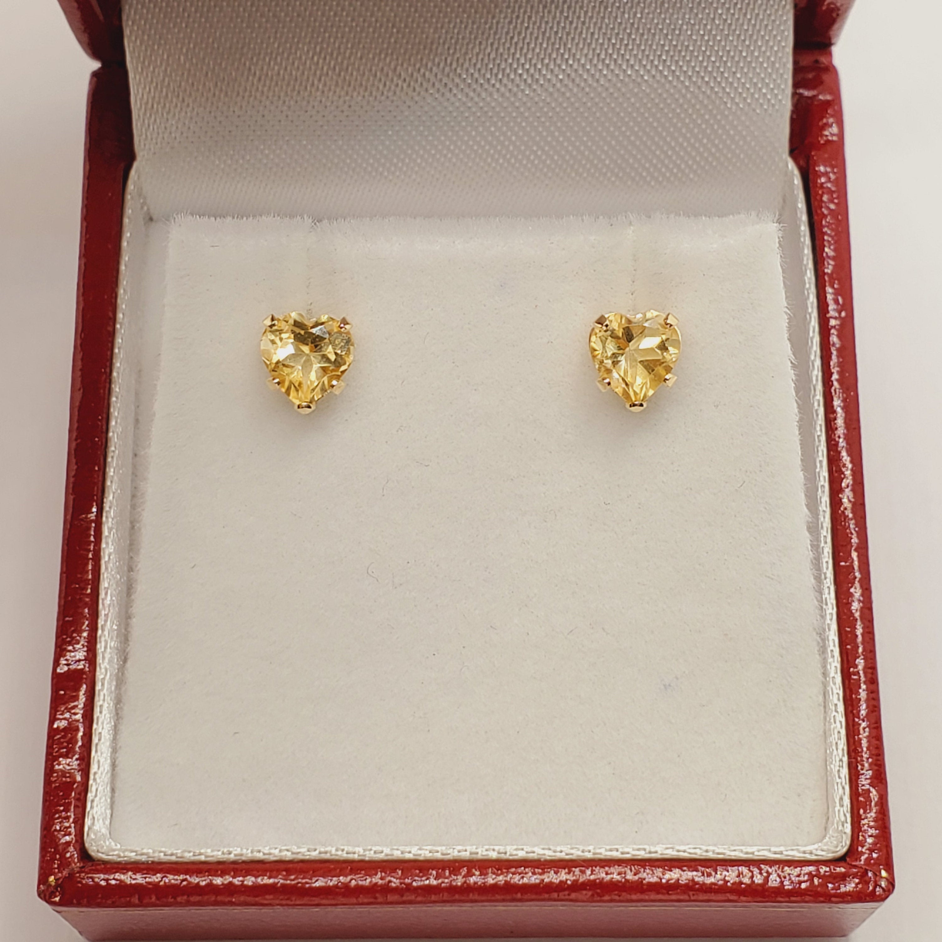 Gold Citrine Stud Earrings, 10K Yellow Gold Heart-Shaped Genuine Citrine 5x5mm Stud Earrings, November Birthstone, Earrings For Her