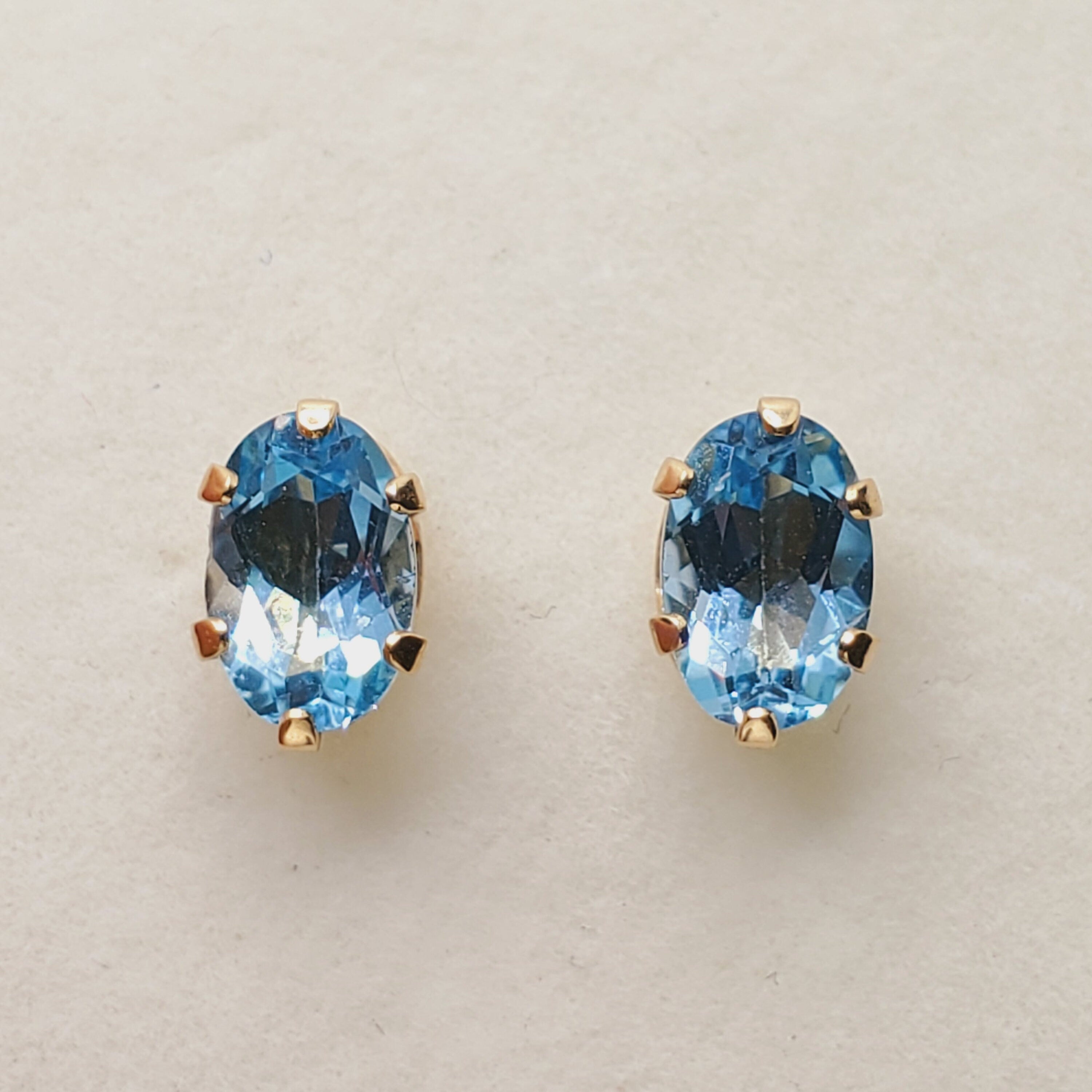 Gold Blue Topaz Stud Earrings, 10K Yellow Gold Blue Topaz 6X4mm Stud Earrings, December Birthstone, Genuine Topaz Jewelry