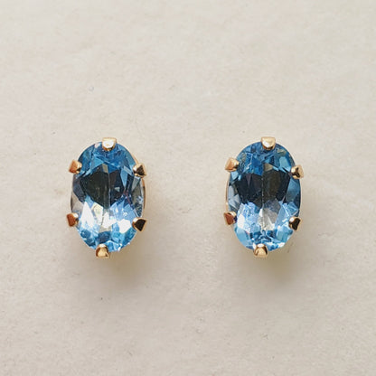 Gold Blue Topaz Stud Earrings, 10K Yellow Gold Blue Topaz 6X4mm Stud Earrings, December Birthstone, Genuine Topaz Jewelry