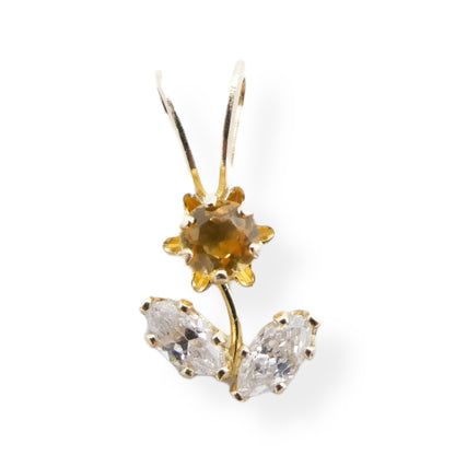 Gold Gemstones Flower Pendant Necklace, 10KT Yellow Gold Genuine Gemstones Tiny Pendant, Floral Pendant, Gift For Her, Birthstone Necklace