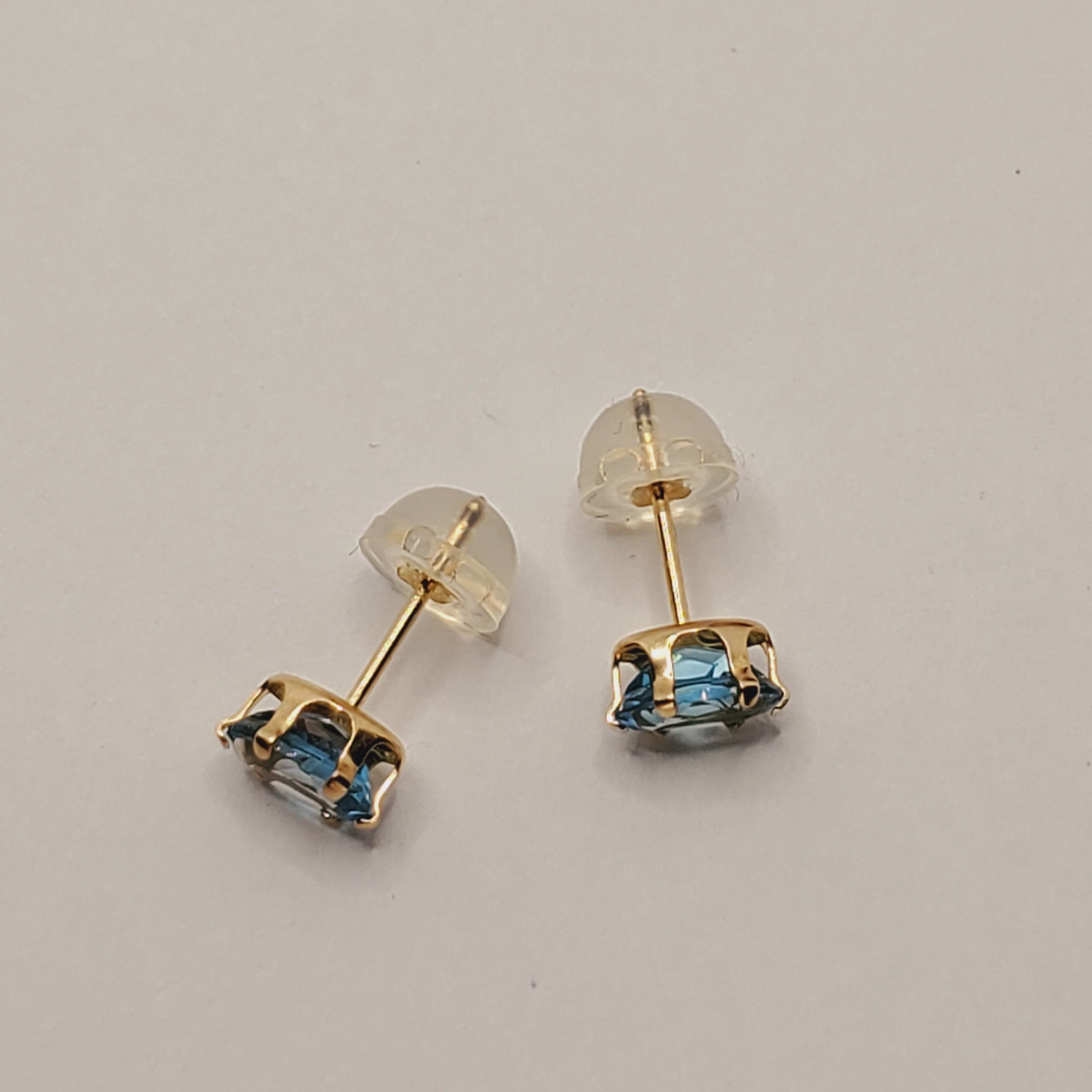 Gold Blue Topaz Stud Earrings, 10K Yellow Gold Blue Topaz 6X4mm Stud Earrings, December Birthstone, Genuine Topaz Jewelry